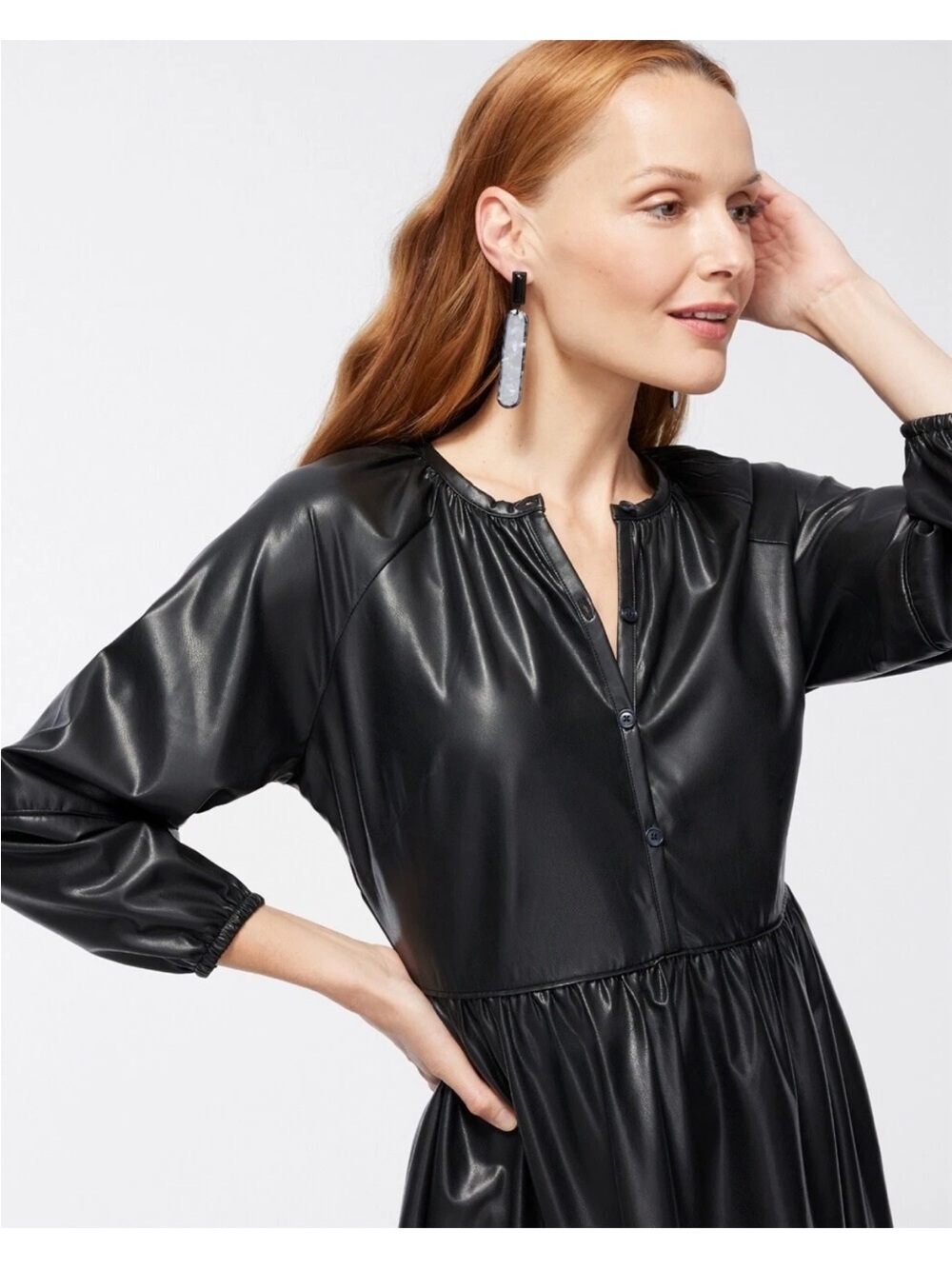 Chico’s Midi Dress Pleather Tiered Dress Black Size 6NWT - Picture 2 of 11